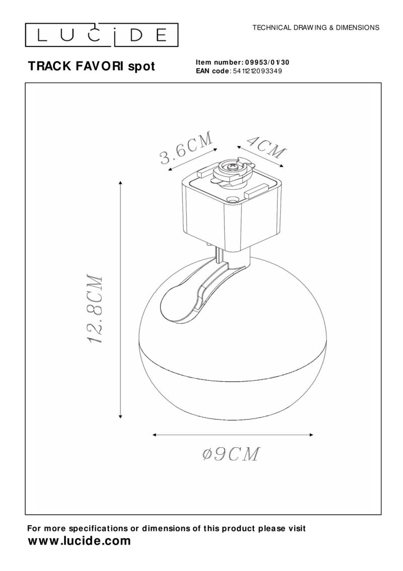 Lucide TRACK FAVORI Track spot - 1-okruhový systém osvetlenia trate - 1xGU10 - čierny (predĺženie)